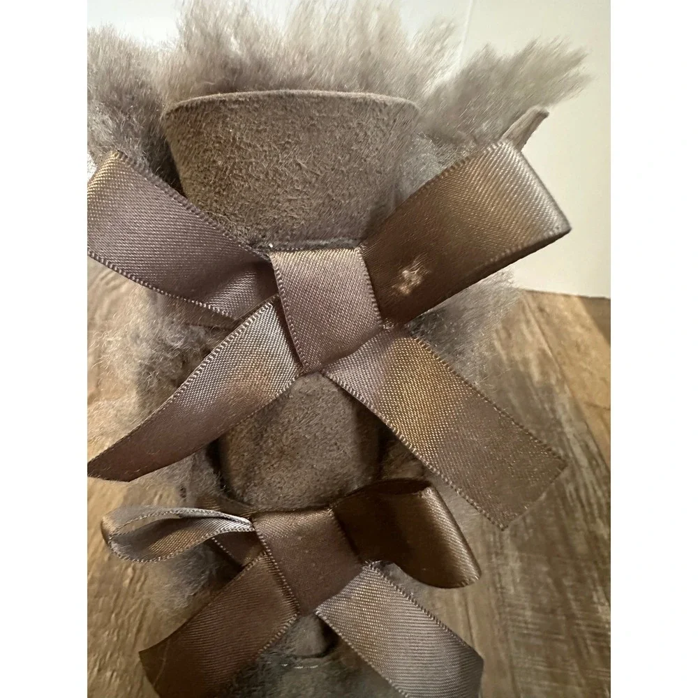 UGG‎ Australia Bailey Bow II Grey Suede Mid Calf Boots Womens Double Bows